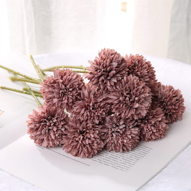 Qfdian valentines day gifts 1/3/5PcsBunch Artificial Flower Bouquet Silk Dandelion Flower Ball Fake Flowers DIY Home Widding Decoration Valentines Day Gifts