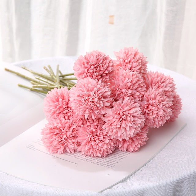 Qfdian valentines day gifts 1/3/5PcsBunch Artificial Flower Bouquet Silk Dandelion Flower Ball Fake Flowers DIY Home Widding Decoration Valentines Day Gifts