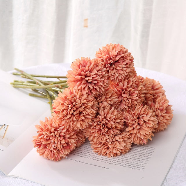 Qfdian valentines day gifts 1/3/5PcsBunch Artificial Flower Bouquet Silk Dandelion Flower Ball Fake Flowers DIY Home Widding Decoration Valentines Day Gifts