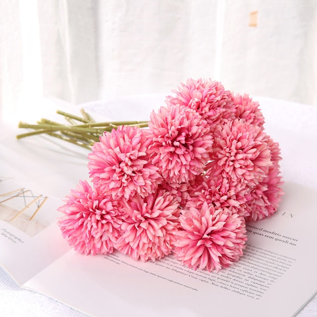 Qfdian valentines day gifts 1/3/5PcsBunch Artificial Flower Bouquet Silk Dandelion Flower Ball Fake Flowers DIY Home Widding Decoration Valentines Day Gifts