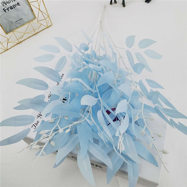 Qfdian New Year's gift  Artificial White Flower Plant Wedding Bouquet Decoration Silk Flower Home Vase Decor Willow Leaf Green Grass Fake Flowers