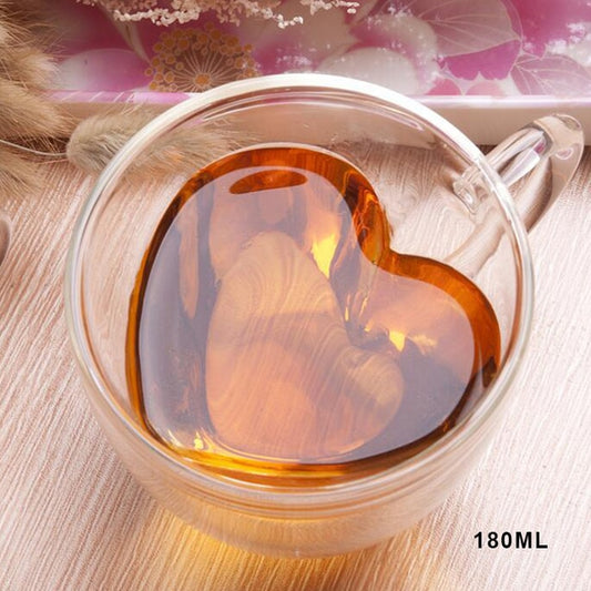 Qfdian Heart Love Shaped Glass Mug Couple Cups Double Wall Glass cup Heat-Resisting Tea Beer Mugs Milk coffee Cup Gift Drinkware