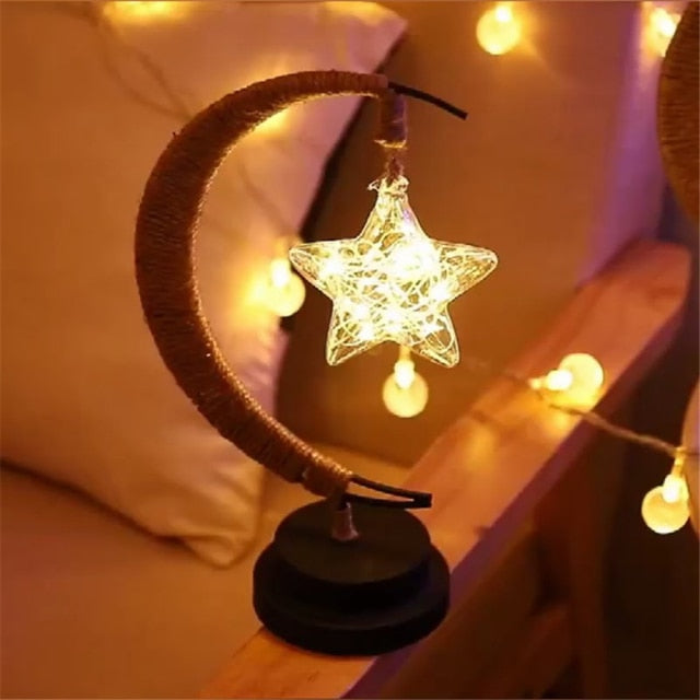 qfdian Led Star/Moon/Apple/Sepak Takraw Christmas Gifts Fairy String Lights Handmade Hemp Rope Night Lamp For Party Kid Room Decoration