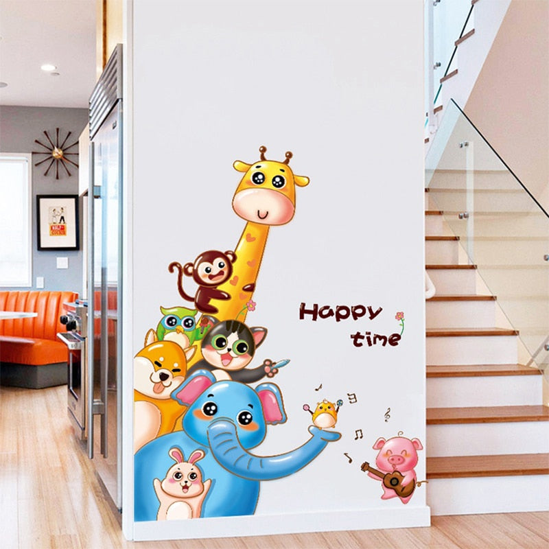 Funny Animals Friends Party Vinyl Wall Stickers for Kids room Nursery Bedroom Door Wall Decor Cartoon Wallpaper Art Murals