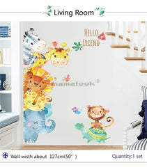 Funny Animals Friends Party Vinyl Wall Stickers for Kids room Nursery Bedroom Door Wall Decor Cartoon Wallpaper Art Murals