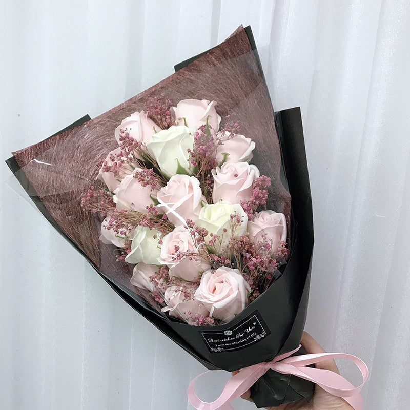 Qfdian Party gifts Party decoration hot sale new  Soap Roses Bouquet Artificial Flower Flores Plant Marriage Birthday Christmas Wedding Valentines Day Gift Home Decor