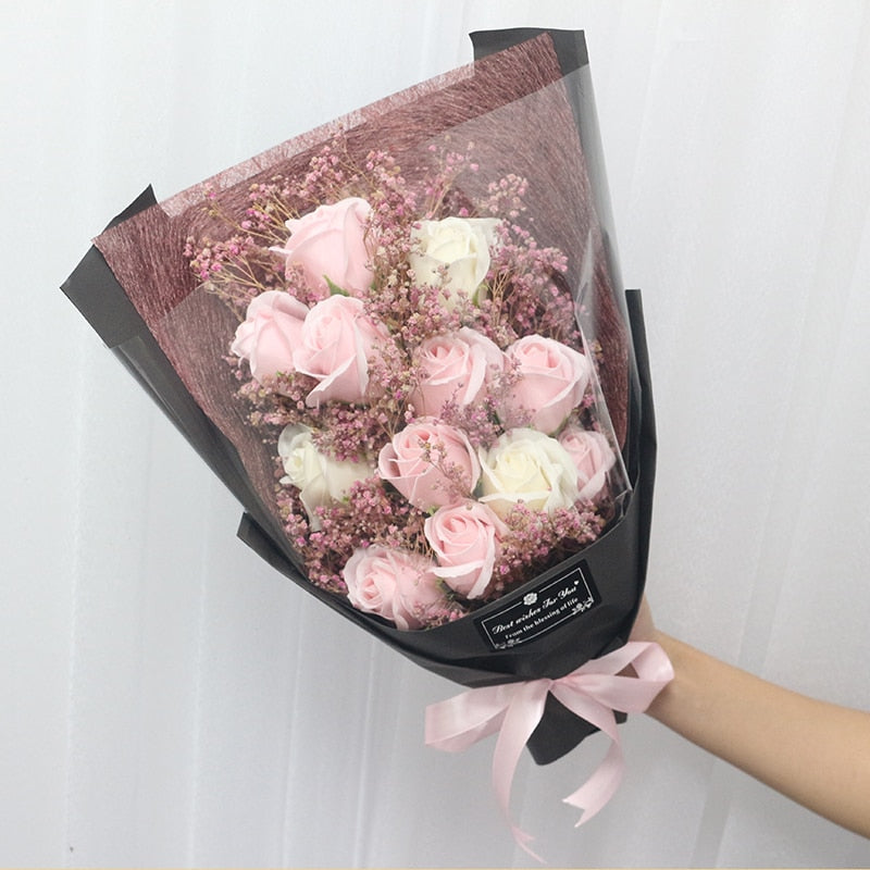 Qfdian Party gifts Party decoration hot sale new  Soap Roses Bouquet Artificial Flower Flores Plant Marriage Birthday Christmas Wedding Valentines Day Gift Home Decor