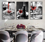 Qfdian christmas costumes  christmas decorations Red Wine and Bottle Kitchen Poster and Prints Drink Food Canvas Painting HD Wall Art Picture Dining Room Restaurant Decor