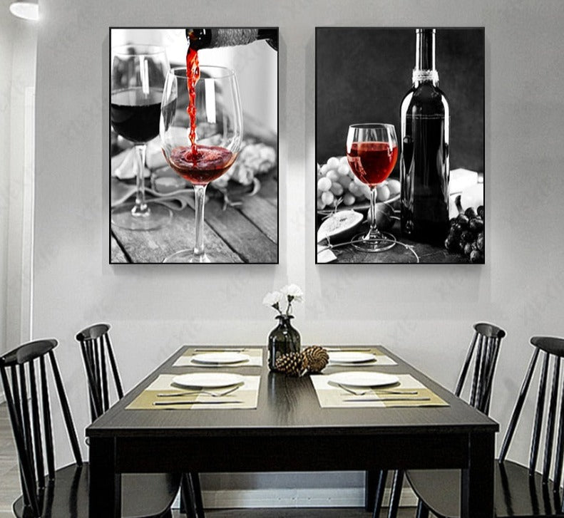 Qfdian christmas costumes  christmas decorations Red Wine and Bottle Kitchen Poster and Prints Drink Food Canvas Painting HD Wall Art Picture Dining Room Restaurant Decor