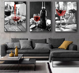 Qfdian christmas costumes  christmas decorations Red Wine and Bottle Kitchen Poster and Prints Drink Food Canvas Painting HD Wall Art Picture Dining Room Restaurant Decor