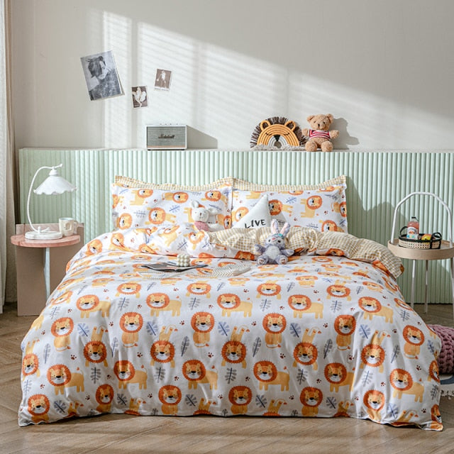 Qfdian Cozy apartment aesthetic Solstice Home Textile Girl Kids Bedding Set Honey Peach Pink Duvet Cover Sheet Pillowcase Woman Adult Beds Sheet King Queen Full