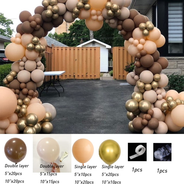 Qfdian 102pcs/lot Coffee Brown Balloons Arch Kit Skin Color Latex Garland Balloons Baby Shower Supplies Backdrop Wedding Party Decor