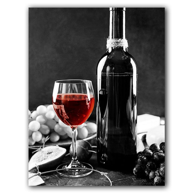 Qfdian christmas costumes  christmas decorations Red Wine and Bottle Kitchen Poster and Prints Drink Food Canvas Painting HD Wall Art Picture Dining Room Restaurant Decor