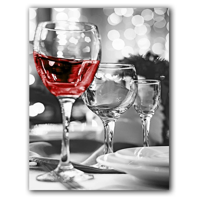 Qfdian christmas costumes  christmas decorations Red Wine and Bottle Kitchen Poster and Prints Drink Food Canvas Painting HD Wall Art Picture Dining Room Restaurant Decor