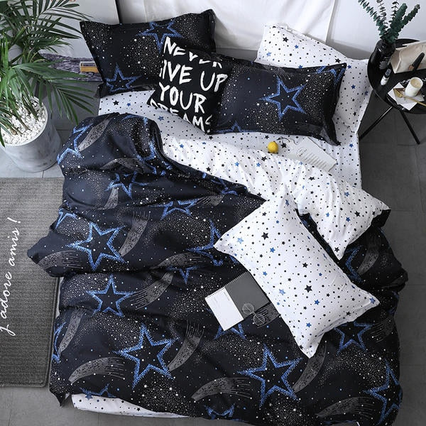 Qfdian Cozy apartment aesthetic Solstice Home Textile Black Lattice Duvet Cover Pillowcase Bed Sheet Simple Boy Girls Bedding Sets Single Twin Double Cover Beds