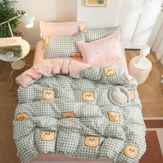 Qfdian Cozy apartment aesthetic Solstice Home Textile Black Lattice Duvet Cover Pillowcase Bed Sheet Simple Boy Girls Bedding Sets Single Twin Double Cover Beds