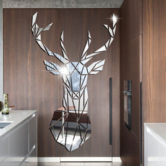 Qfdian Living room remodel decoration 3D Deer Head Mirror Wall Sticker DIY Multiple Sizes Acrylic Mirror Stickers Mural Living Room Bedroom Kids Home Decoration