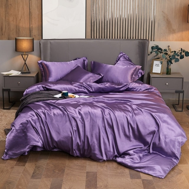 Qfdian Cozy apartment aesthetic Bedding Set Solid Color Luxury Bedding Kit Rayon Satin Duvet Cover Set Twin Queen King Size Bed Set 2pcs/3pcs/4pcs