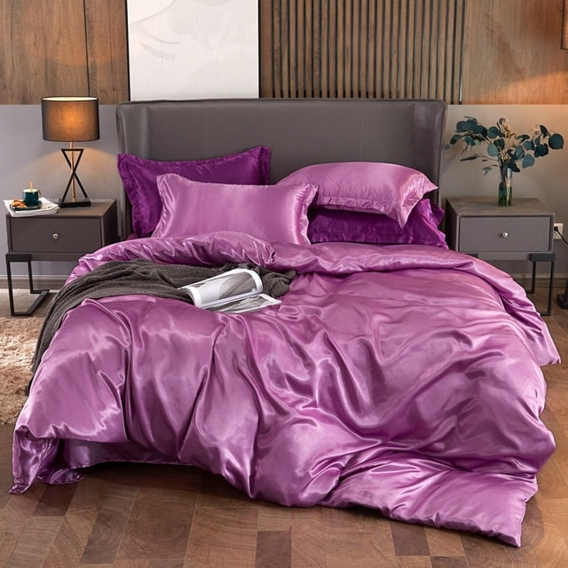 Qfdian Cozy apartment aesthetic Bedding Set Solid Color Luxury Bedding Kit Rayon Satin Duvet Cover Set Twin Queen King Size Bed Set 2pcs/3pcs/4pcs