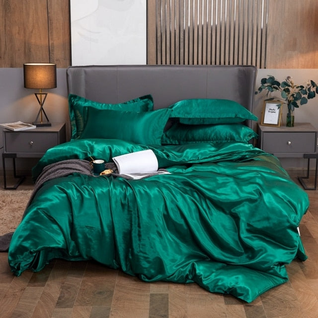 Qfdian Cozy apartment aesthetic Bedding Set Solid Color Luxury Bedding Kit Rayon Satin Duvet Cover Set Twin Queen King Size Bed Set 2pcs/3pcs/4pcs