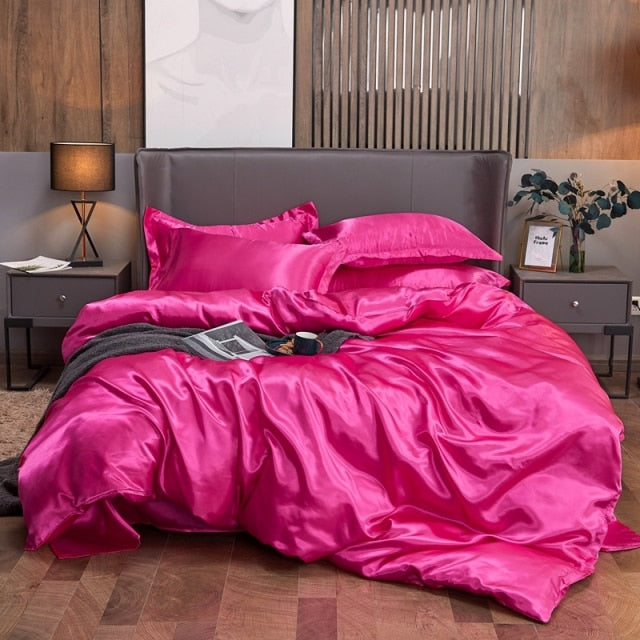 Qfdian Cozy apartment aesthetic Bedding Set Solid Color Luxury Bedding Kit Rayon Satin Duvet Cover Set Twin Queen King Size Bed Set 2pcs/3pcs/4pcs