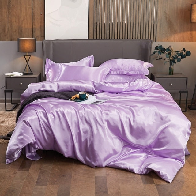 Qfdian Cozy apartment aesthetic Bedding Set Solid Color Luxury Bedding Kit Rayon Satin Duvet Cover Set Twin Queen King Size Bed Set 2pcs/3pcs/4pcs