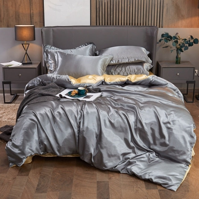 Qfdian Cozy apartment aesthetic Bedding Set Solid Color Luxury Bedding Kit Rayon Satin Duvet Cover Set Twin Queen King Size Bed Set 2pcs/3pcs/4pcs