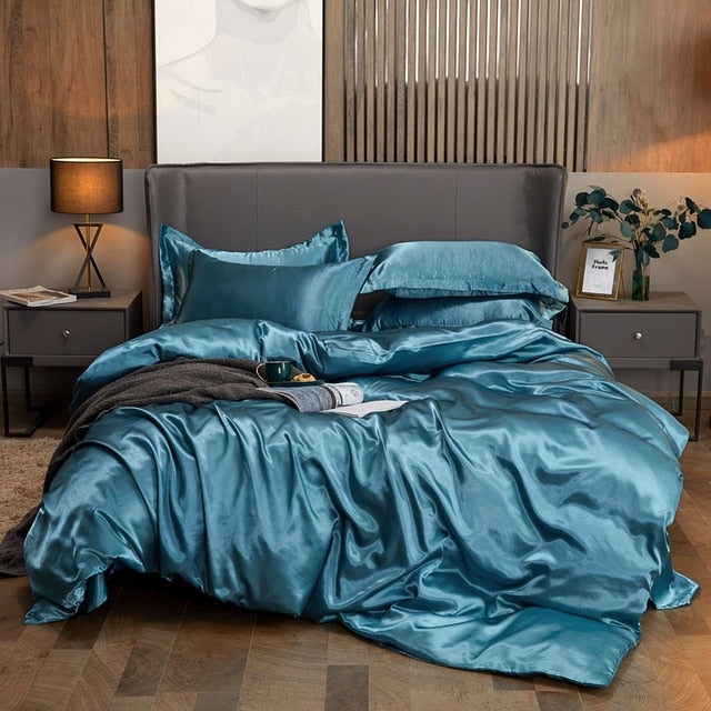 Qfdian Cozy apartment aesthetic Bedding Set Solid Color Luxury Bedding Kit Rayon Satin Duvet Cover Set Twin Queen King Size Bed Set 2pcs/3pcs/4pcs