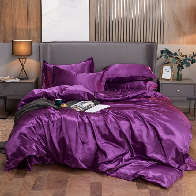 Qfdian Cozy apartment aesthetic Bedding Set Solid Color Luxury Bedding Kit Rayon Satin Duvet Cover Set Twin Queen King Size Bed Set 2pcs/3pcs/4pcs