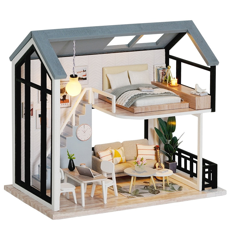 Qfdian gifts for women hot sale new DIY Dollhouse Kit Wooden Doll Houses Miniature Dollhouse Furniture Kit with LED Toys for children Christmas Gift QL02