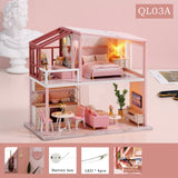 Qfdian gifts for women hot sale new DIY Dollhouse Kit Wooden Doll Houses Miniature Dollhouse Furniture Kit with LED Toys for children Christmas Gift QL02