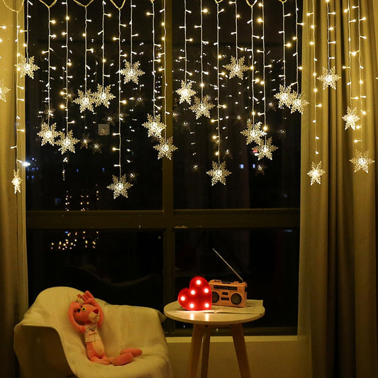 Qfdian valentines day decoration Big Sale 3.5M 96 Lights LED Curtain Light Outdoor Christmas AC220V Snowflake String Lights Waterproof Party Holiday Decor