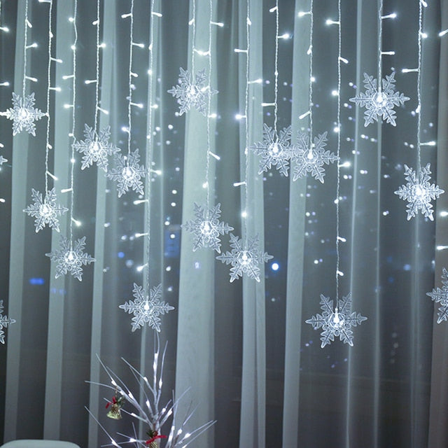 Qfdian valentines day decoration Big Sale 3.5M 96 Lights LED Curtain Light Outdoor Christmas AC220V Snowflake String Lights Waterproof Party Holiday Decor