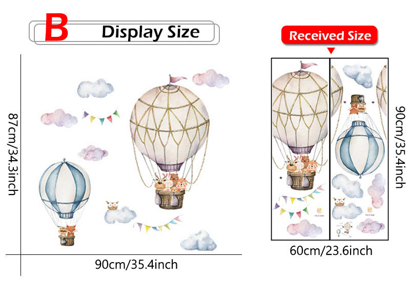 Qfdian Party decoration valentines day Cartoon Cute Animals Hot Air Balloon Wall Stickers for Kids Room Baby Nursery Room Wall Decals Bedroom Decoration Home Decor PVC