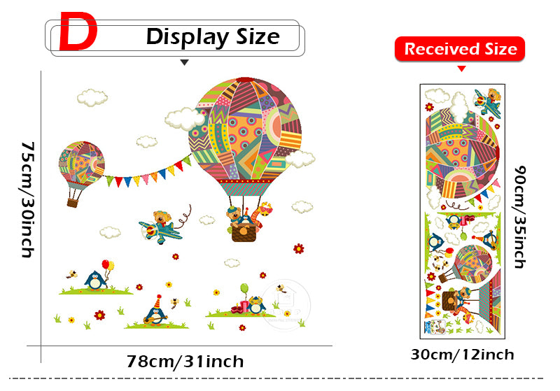 Qfdian Party decoration valentines day Cartoon Cute Animals Hot Air Balloon Wall Stickers for Kids Room Baby Nursery Room Wall Decals Bedroom Decoration Home Decor PVC