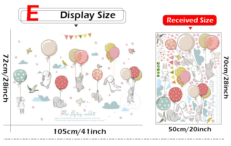 Qfdian Party decoration valentines day Cartoon Cute Animals Hot Air Balloon Wall Stickers for Kids Room Baby Nursery Room Wall Decals Bedroom Decoration Home Decor PVC