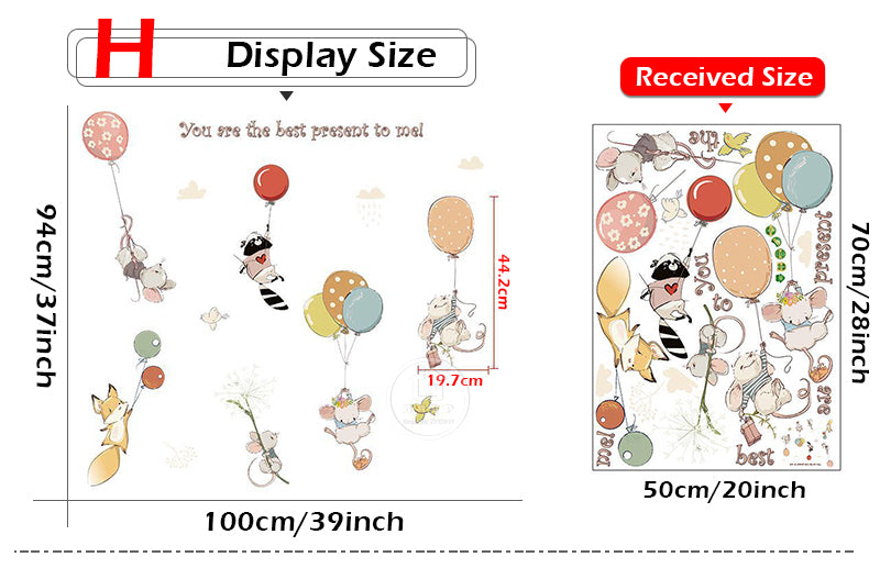 Qfdian Party decoration valentines day Cartoon Cute Animals Hot Air Balloon Wall Stickers for Kids Room Baby Nursery Room Wall Decals Bedroom Decoration Home Decor PVC