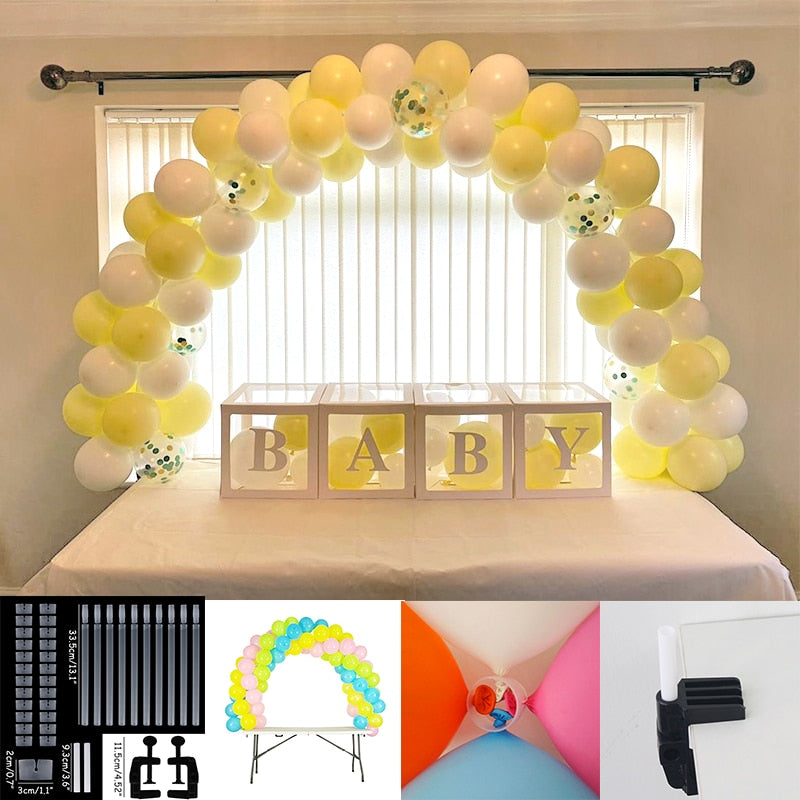 QFDIAN Transparent Name Box Letter Balloons Balloon Arch Kit Table Arch Ballon Stand Baby Shower First 1st Birthday Party Decorations