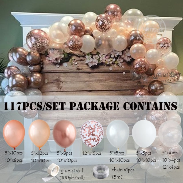 Qfdian 117Pcs Rose Gold Confetti Balloons Garland Kit Chain Chrome Metal Globos Helium Wedding Decorations New Year Decors Navidad