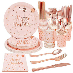 Rose Gold Party Disposable Tableware Set Party Table Decoration Paper Cups Plates Straws Napkins Wedding Birthday Party Supplies