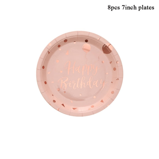 Rose Gold Party Disposable Tableware Set Party Table Decoration Paper Cups Plates Straws Napkins Wedding Birthday Party Supplies