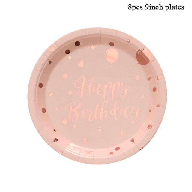 Rose Gold Party Disposable Tableware Set Party Table Decoration Paper Cups Plates Straws Napkins Wedding Birthday Party Supplies