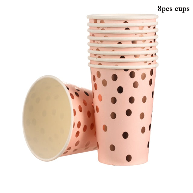 Rose Gold Party Disposable Tableware Set Party Table Decoration Paper Cups Plates Straws Napkins Wedding Birthday Party Supplies