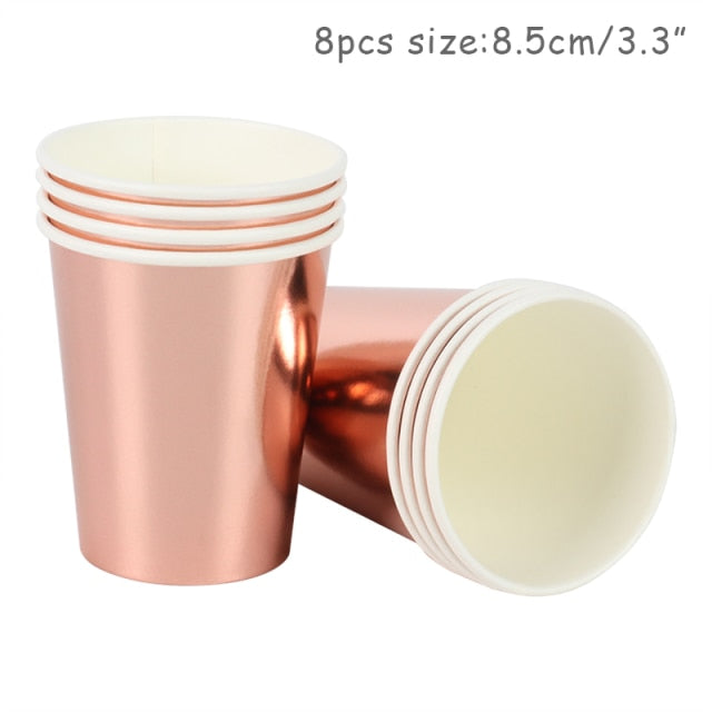 Rose Gold Party Disposable Tableware Set Party Table Decoration Paper Cups Plates Straws Napkins Wedding Birthday Party Supplies