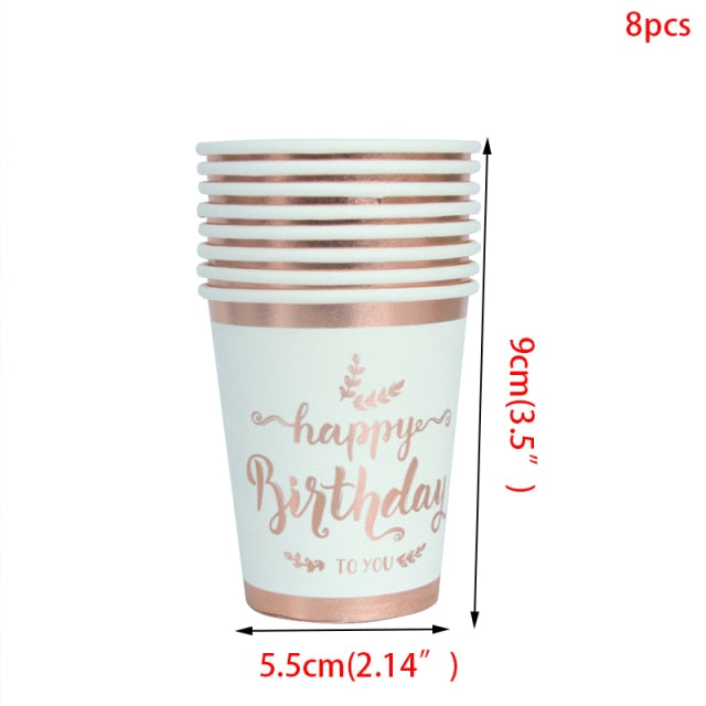 Rose Gold Party Disposable Tableware Set Party Table Decoration Paper Cups Plates Straws Napkins Wedding Birthday Party Supplies