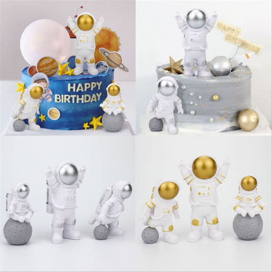 Qfdian  Christmas 3pcs/Set Space Astronaut Boy Birthday Party Decorations Kids Cake Decorations Dessert Table Decor Baby Shower DIY Party Decor