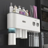 Qfdian Wall-mounted Toothbrush Holder With 2 Toothpaste Dispenser Punch-free Bathroom Storage For Home Waterproof Bathroom Accessories