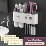 Qfdian Wall-mounted Toothbrush Holder With 2 Toothpaste Dispenser Punch-free Bathroom Storage For Home Waterproof Bathroom Accessories