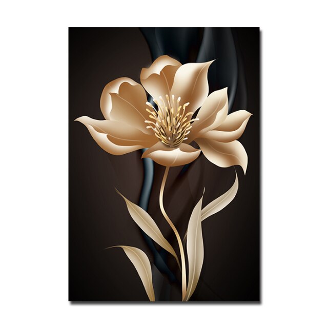 Golden Black Flower Poster Light Luxury Abstract Wall Art Canvas Print Modern Painting Wall Pictures for Living Room Home Decor