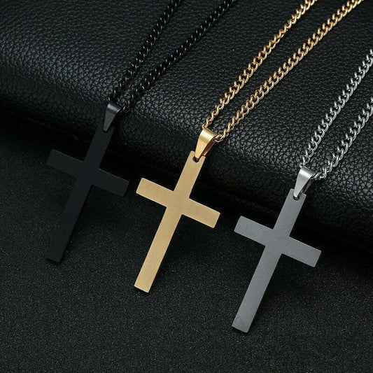 Qfdian New Fashion Cross Necklace Men Punk Nail Styling Pendant Black Gold Silver Color Chain Creative Necklace Gifts